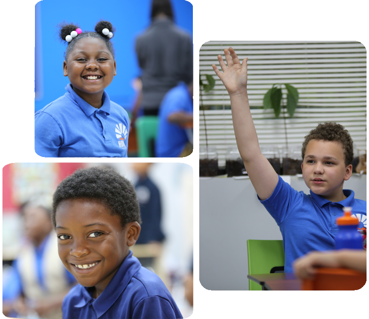 Collage showcasing various student activities including academics, science, and hands-on projects.