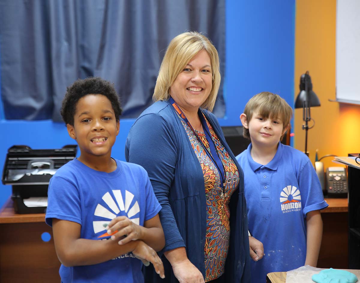 Horizon Science Academy Dayton Elementary Students in a science fair.